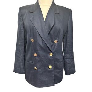 Gorgeous Vintage Navy Blue Linen Lord and Taylor Blazer
